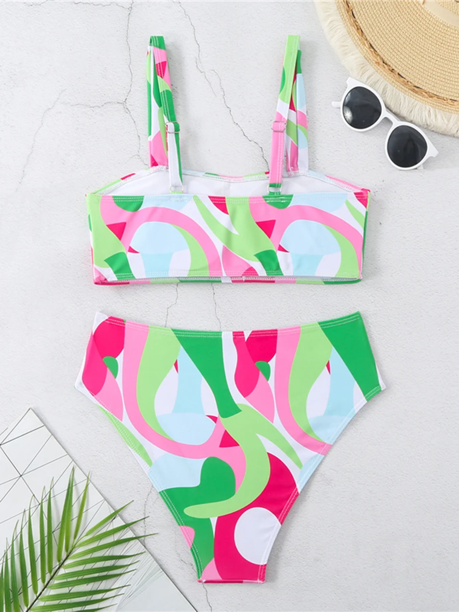2025 drucken Hohe Taille Zwei Stück Bikini Badeanzug Frauen Sexy Bademode Weibliche Badende Baden Schwimmen Badeanzug Bademode