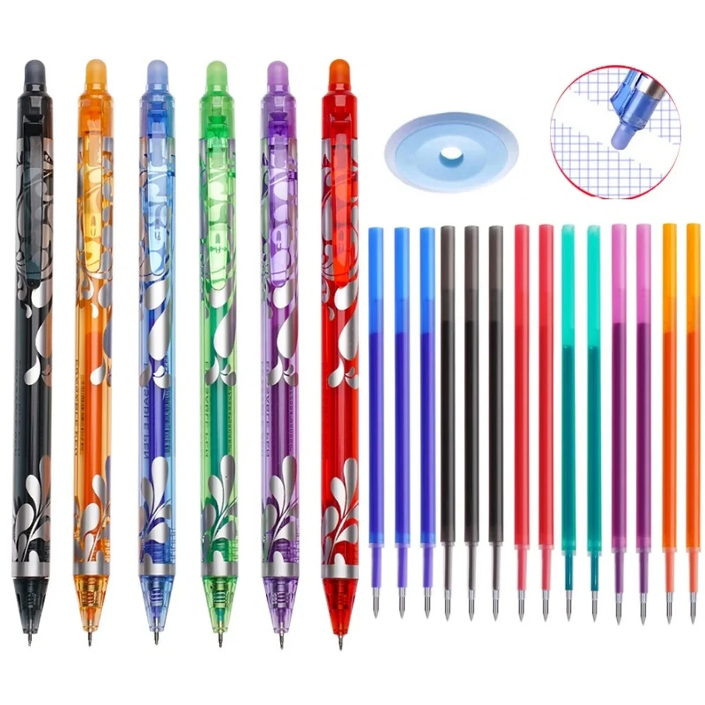 

13Pcs/Set 6Colors 0.5mm Press Erasable Gel Pens Set Washable Handle Smooth WritingMagic Refills Rod Office Writing Stationery