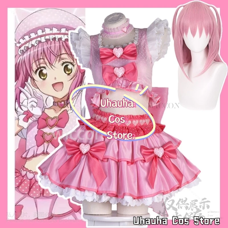 Anime Shugo Chara Cosplay Hinamori Amu Costume Abito rosa Parrucche Lolita Uniforme natalizia di Halloween per ragazze Donna personalizzata