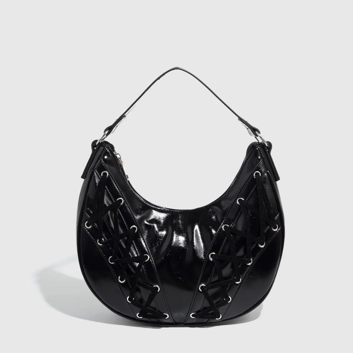 

Women Crescent Shoulder Bag Simple Tote Purse Large Capacity PU Bow Handbag Adjustable Strap Zip Closure Y2K Dumpling Bag