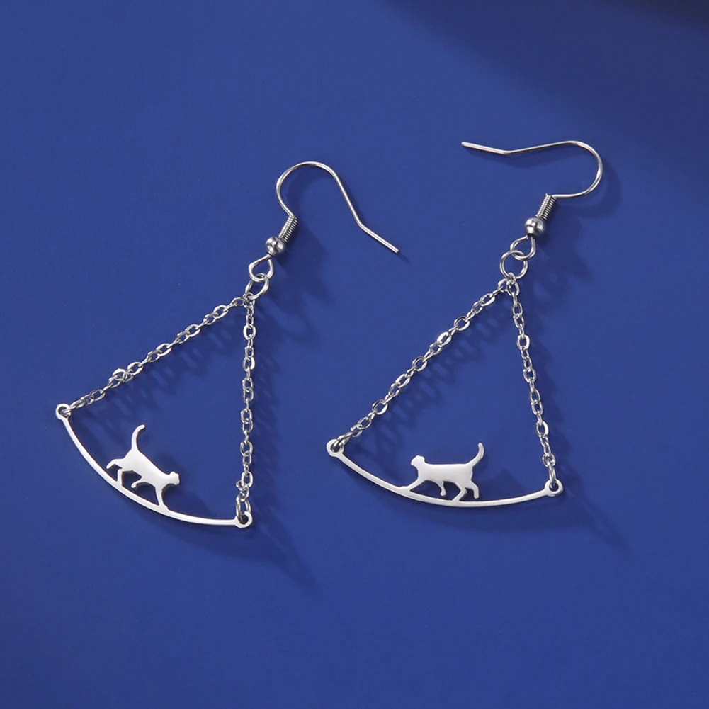 Lucktune Cute Cat Walking Drop Earrings Stainless Steel Kitten Animal Earrings for Women 2024 New Trend Kpop Jewelry Couple Gift