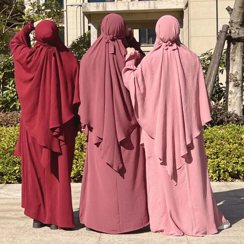 2024 Ramadan Dubai Abaya Jilbab Khimar Muslim Set Women Turkey Dresses with Hijab Female Islam Modest Dress Eid Hooded Abayas