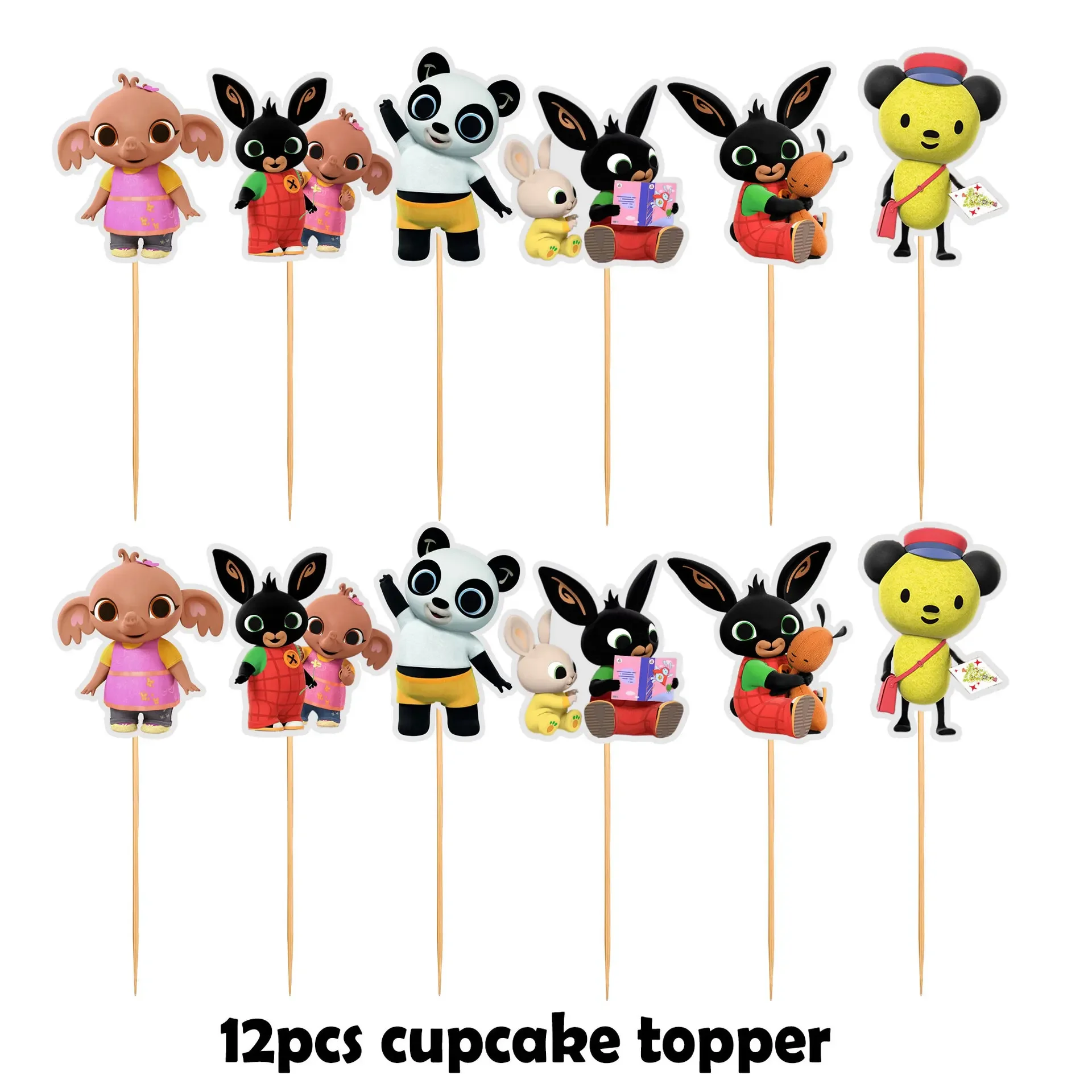 Cartoon Binging Cake Toppers Flag Banner Balloon Set Bings Toys Balloons Red Rabbit Ant Elephant Kids Birthday Party Decoration