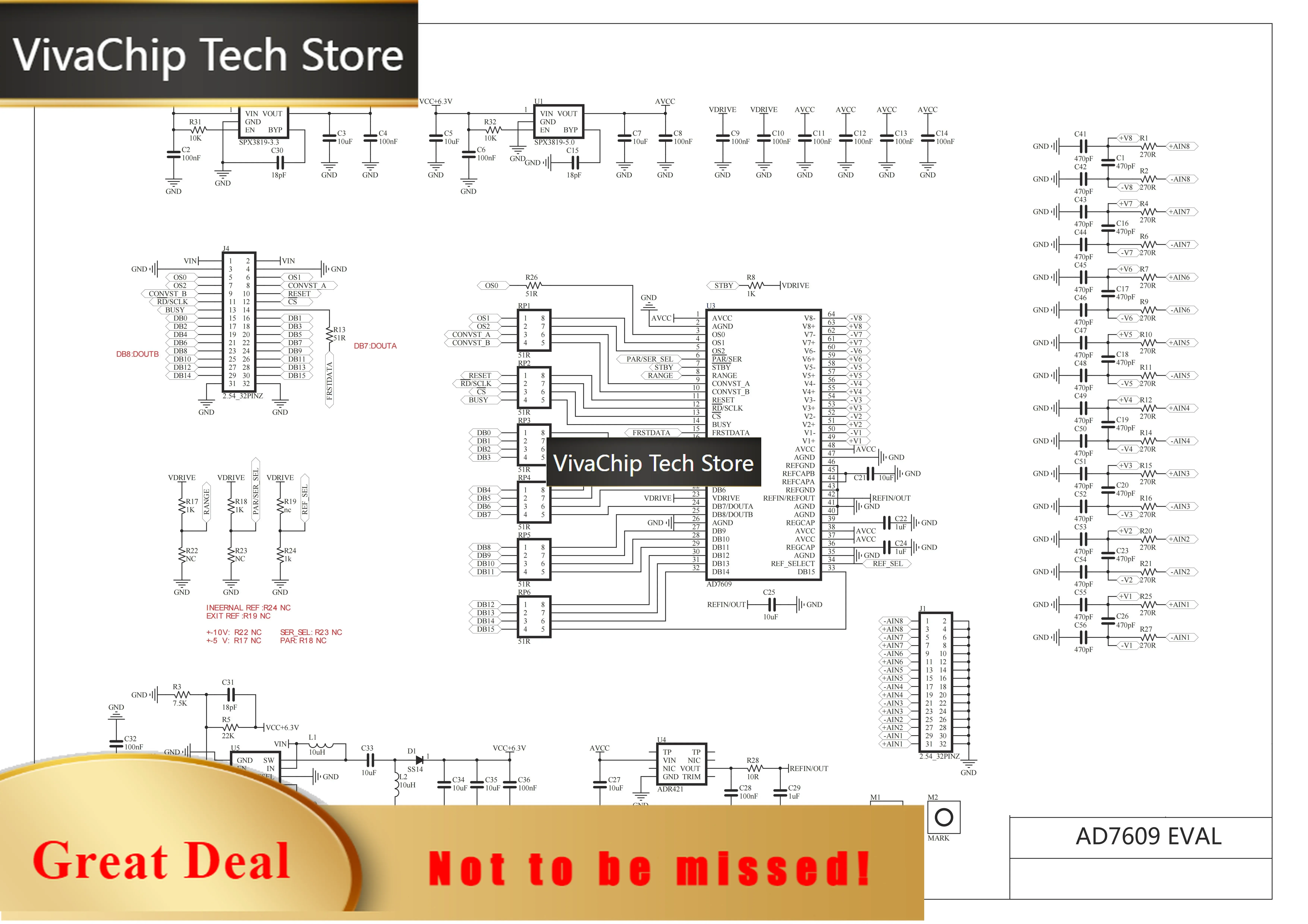 VivaCTAD7609 Development Board Synchronous 8-Channel Differential Input 18Bit 200Ksps ADC