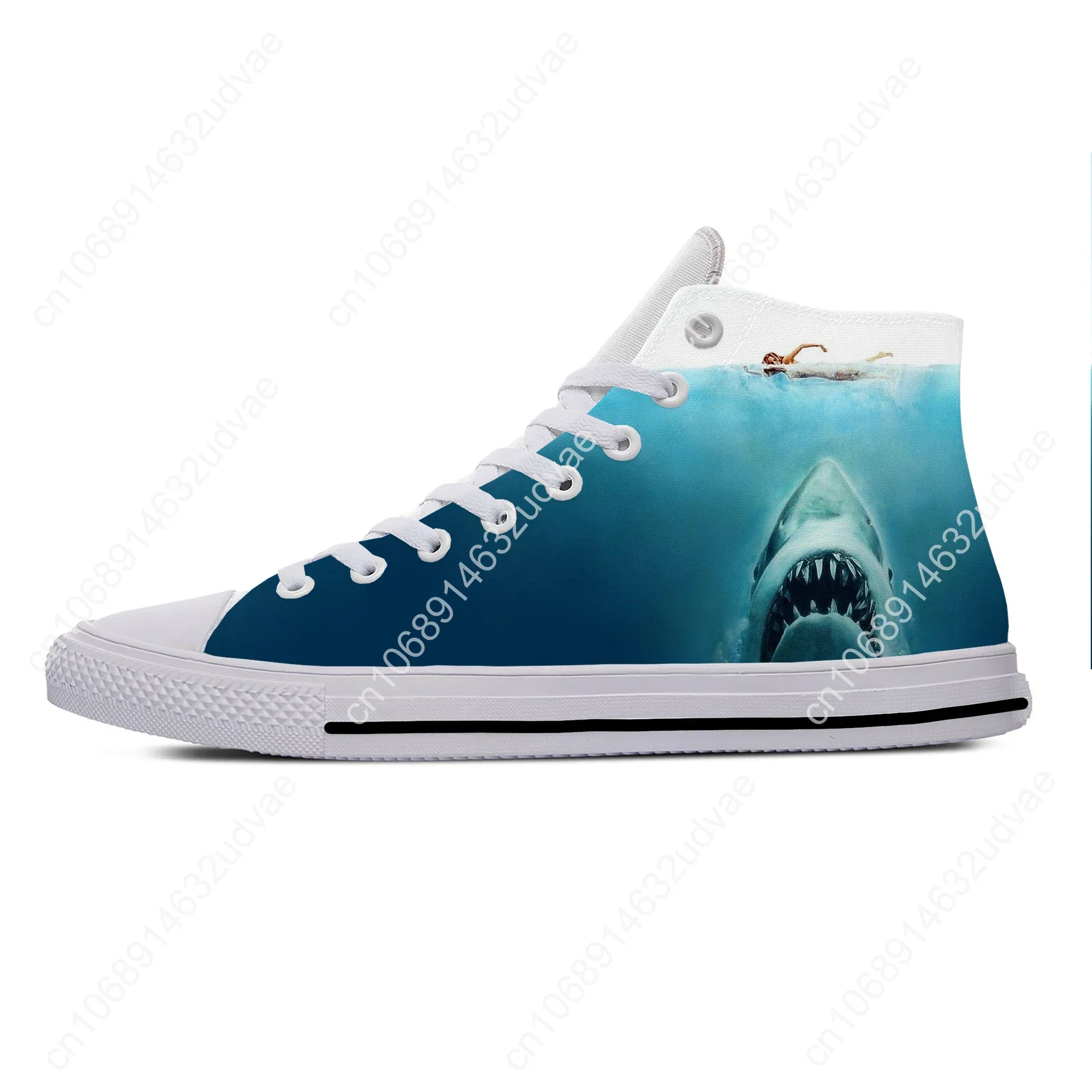 Anime Cartoon Jaws Movie Shark Horror Scary Funny Casual Cloth Shoes High Top Lightweight Breathable 3D Print Men Women Sneakers