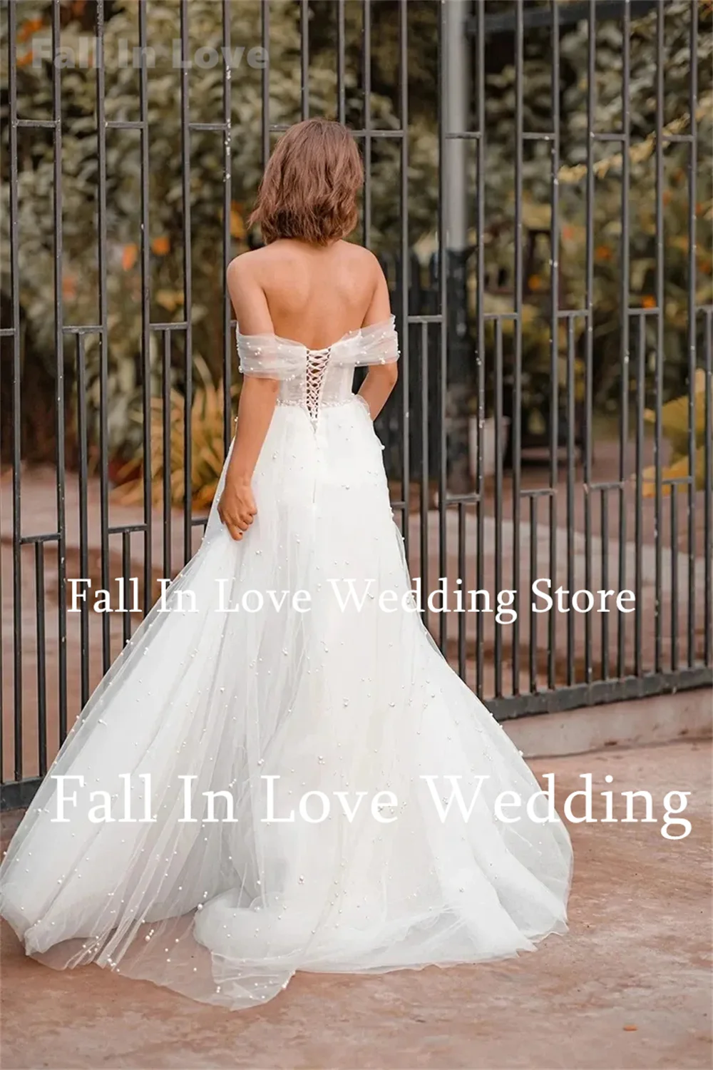 Fall In Love-Robe de mariée en tulle A-Line personnalisée avec fermeture éclair ou lacets au dos, robe de mariée charmante, appliques à col en cœur, 2024