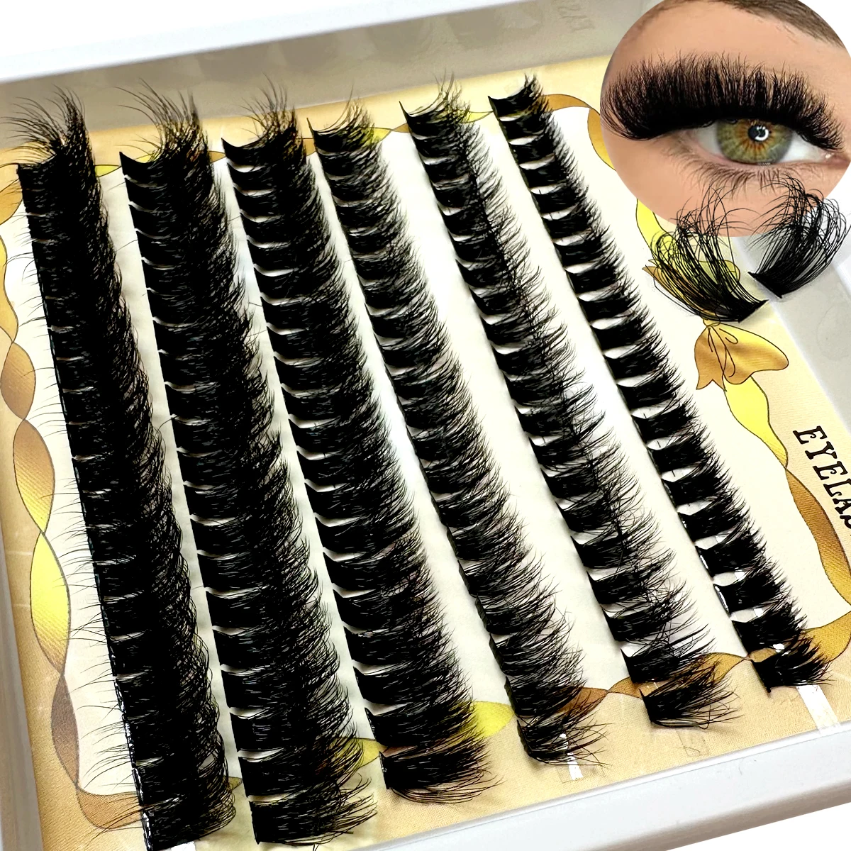 6Rows 5D Fluffy Lashes Cluster 100D Thick Eyelash Russia Curl Wispy Individual Lashes 8-16mm Mix Eyelash Extension