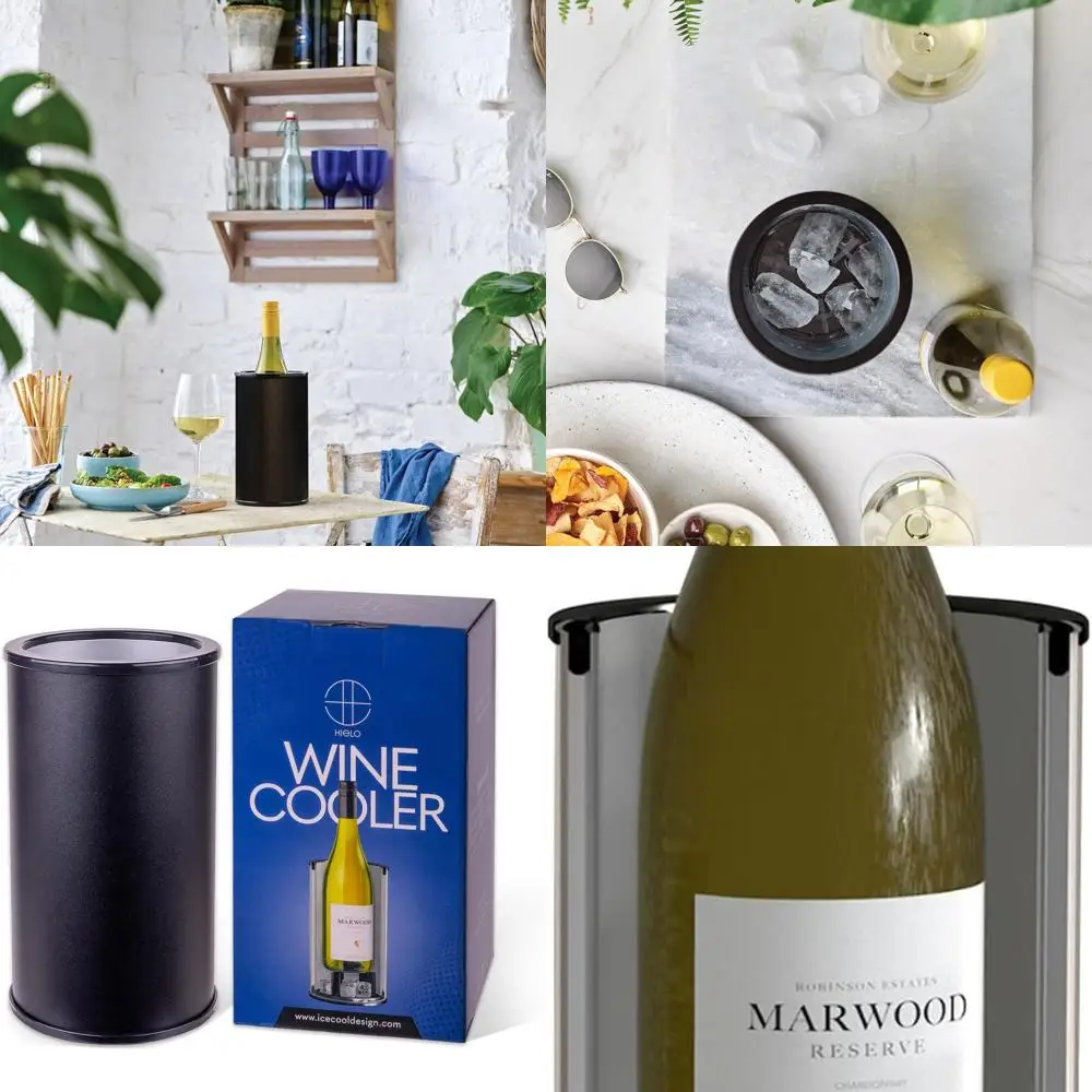 

Efficient 5-Cube Ice Wine & Champagne Cooler - Condensation-Free, Dripless, Insulated Metal Bucket - Sleek Black Design for Home