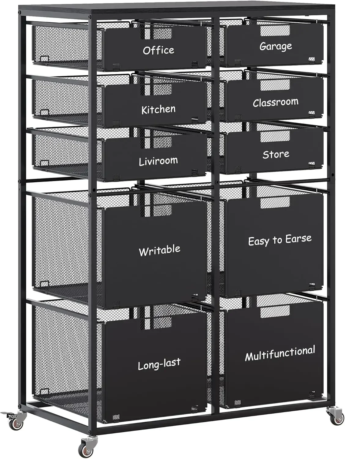 Rolling Storage Cart With 10 Drawers, Metal Craft Organizers And Storage Cart With Wood Tabletop, 30 Lbs Capacity Per Drawer For