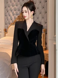 Moda donna occasione formale velluto nero semplice giacca corta donna elegante pendolare Vintage pendolarismo femminile cappotto sottile capispalla