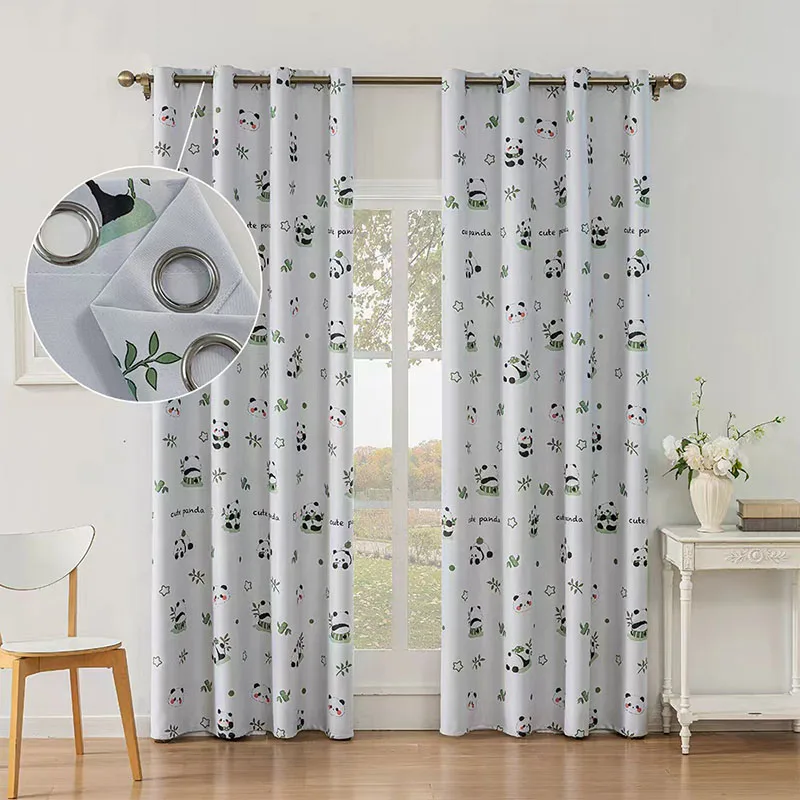 

Cartoon Panda 85% Blackout Curtains Living Room Perforated Opaque Window Drapes Privacy & Light Filtering Bedroom Decoration