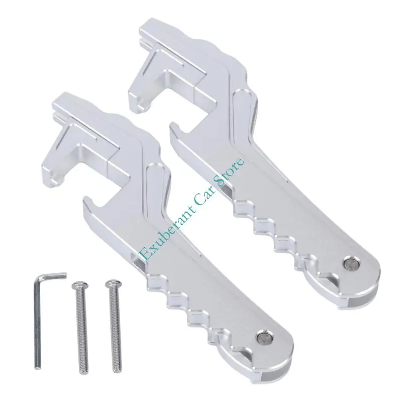 Motorcycle Foot Peg Extensions with Hinged Brackets, Serrated Aluminum Ridges for Passenger Foot Support During Travel