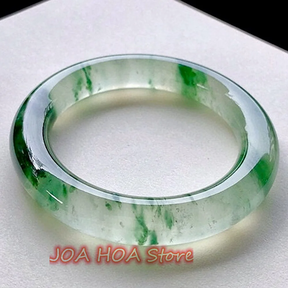 High Ice Seed Jadeite Bangle Myanmar Natural A Goods Floating Green Blue Flower Round Jade Bracelet Fine Handring Jewelry