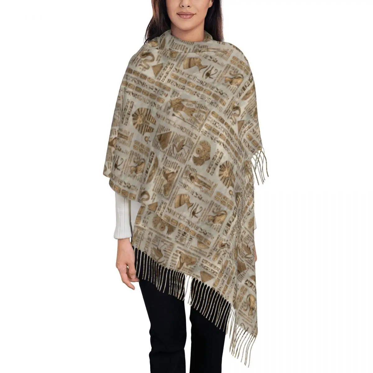 Personalized Print Egyptian Hieroglyphs And Deities Scarf Men Women Winter Warm Scarves Ancient Egypt Symbol Shawl Wrap