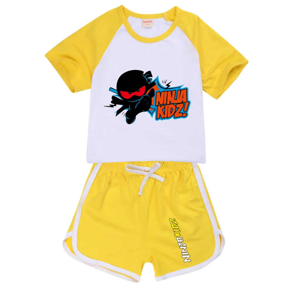 NINJA KIDZ 100-170CM New T-shirt+Shorts Casual Sports Suit Kids Boutique Clothing Wholesale Baby Girl Sleepwear Boys Tracksuits image 6