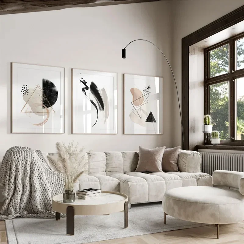 Light Colours Neutral Abstract Art Canvas Painting Modern Nordic Fashion Minimalist Poster Bedroom Gallery Frameless Wall Art