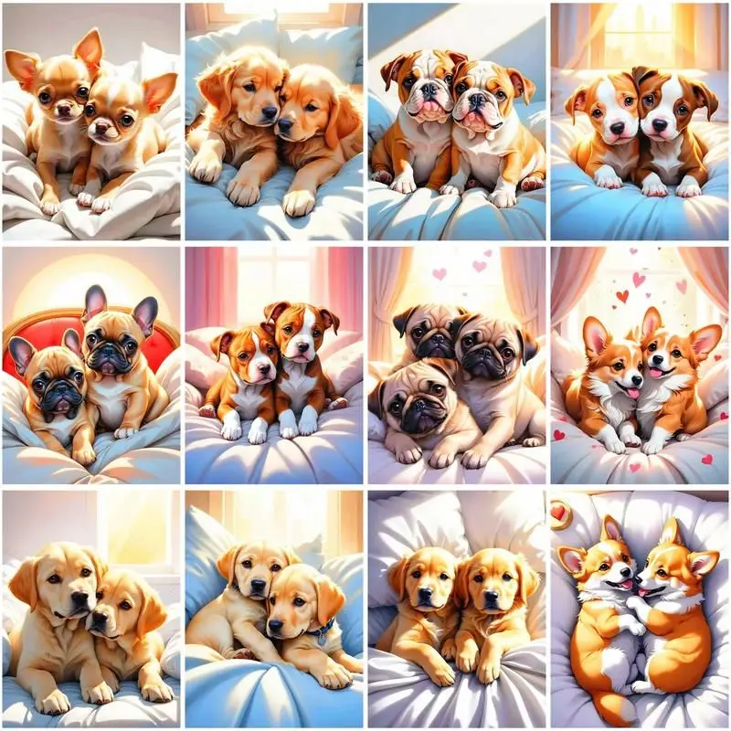 

CHENISTORY 5D DIY Diamond Embroidery Mosaic Cross Stitch Full Square/Round Cute Dog Diamond Painting Animal Needlework