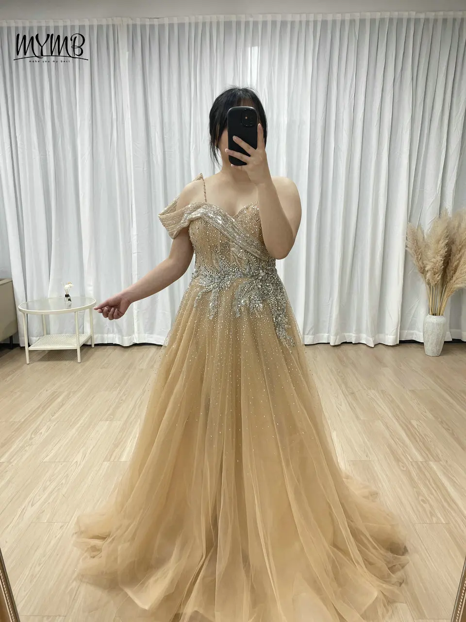 

MYMB Exclusive Slip Off Shoulder Customized Girls Birthday Party Dresses Luxury Beaded A-Line Puffy Evening Prom Gowns MB40287