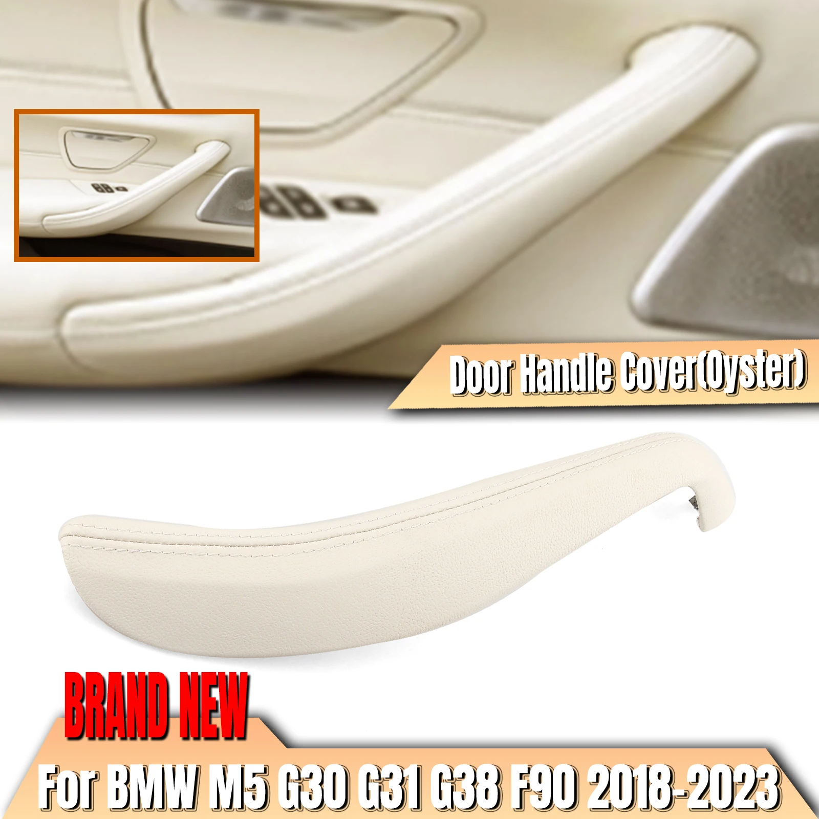 Oyster White Car Inner Door Handle Armrest Pull Strap Cover Trim For BMW New 5 Series G30 G31 G38 F90 M5 2018-2023