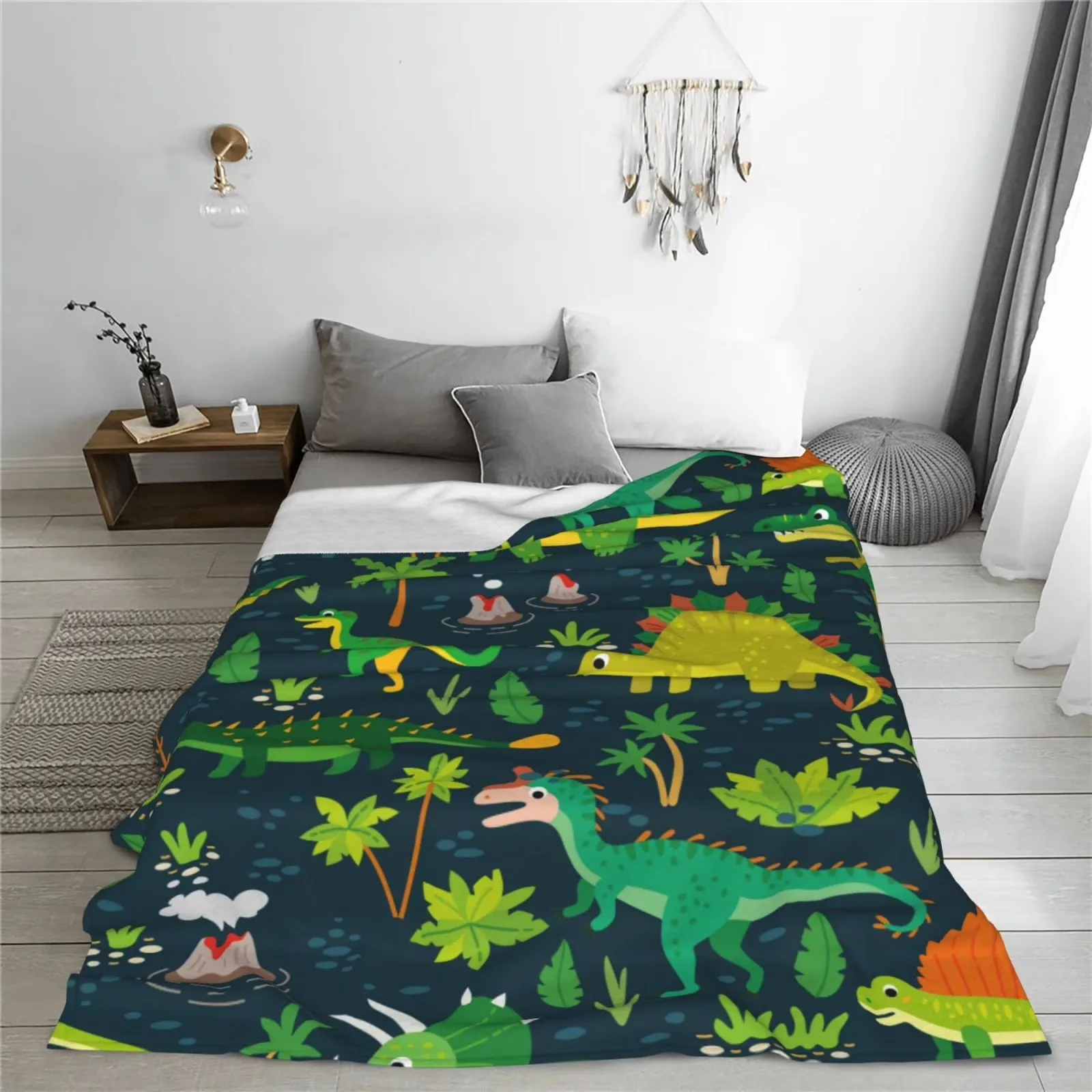 Dinosaur Jungle Fleece Throw Blanket Soft Plush Fluffy Cozy Blanket for Couch Bed