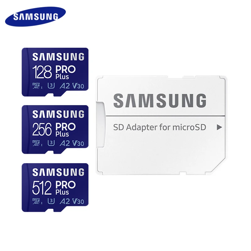 SAMSUNG Pro Plus MicroSD Memory Card 128GB 256GB 512GB micro sd With SD Adapter MicroSDXC U3 A2 V30 4K Video UHS-III Flash Card