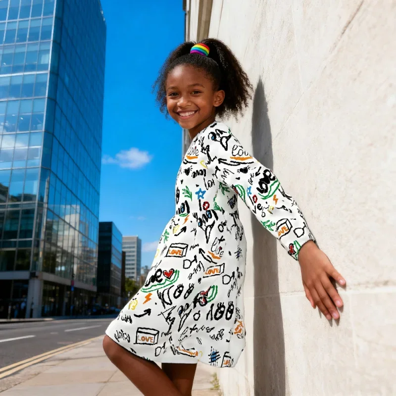 Girls 2025 Graffiti Art Print Dress
