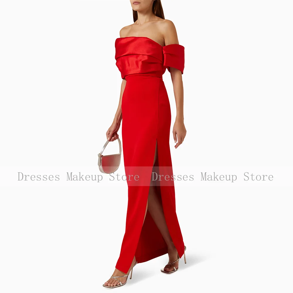 Elegant Evening Dress Maxi 2024 Off the Shoulder Column Red Wedding Guest Gowns for Women Side Splir Simple Formal Party Dresses