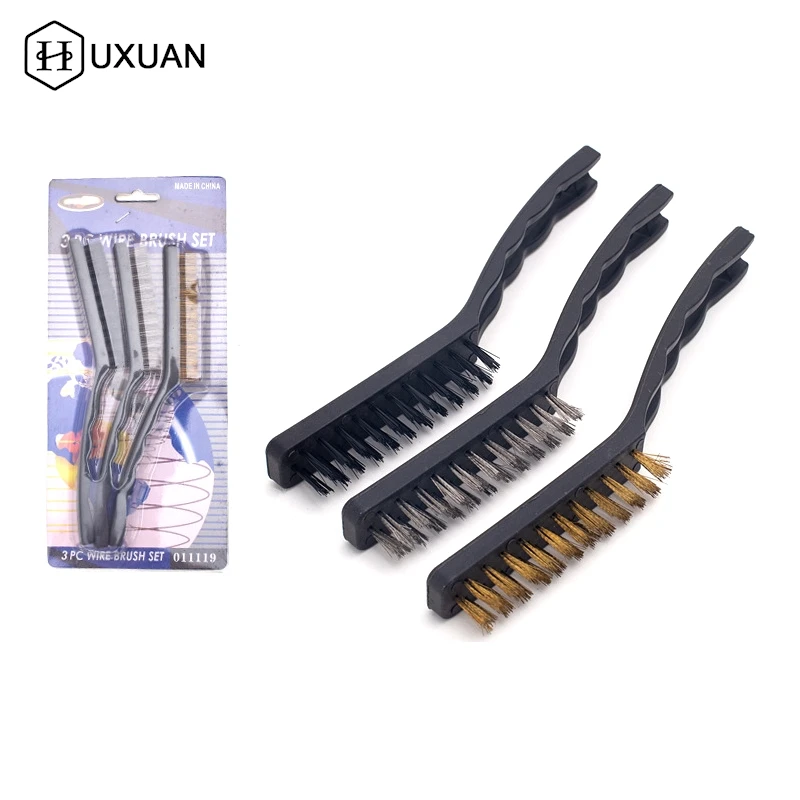 3pcs Wire Brushes Brass Nylon Steel Brushes Micro Rusts Remover Paint Remove Metal Scrubbing Polishing Burring Hand Tools