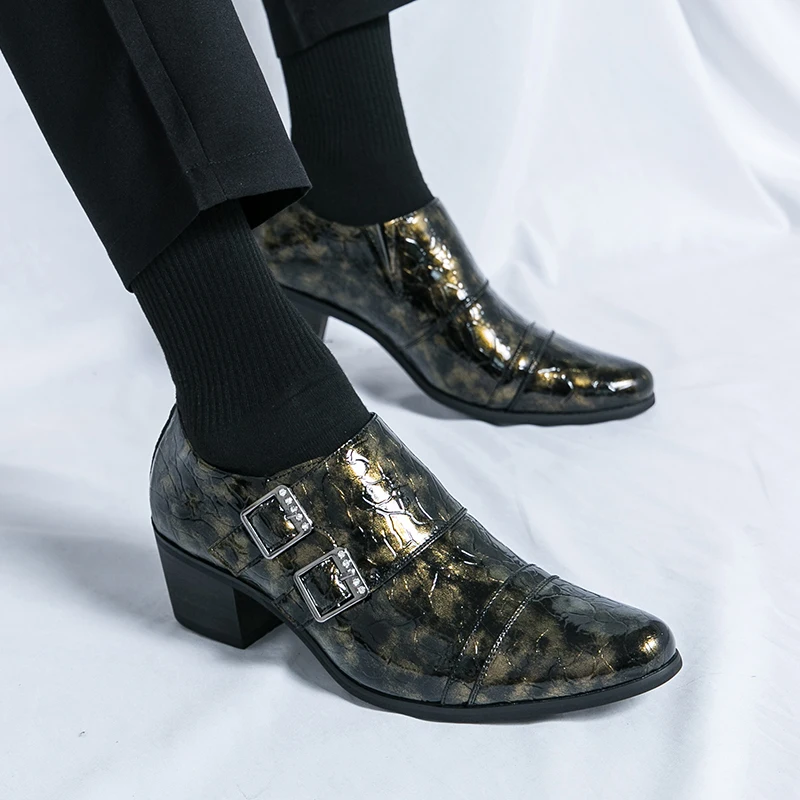 Fashion Korean Pointed Men's Leather Shoes Brand High-heeled Business Dating Leather Shoes Quality Handmade Elegant Casual Shoes