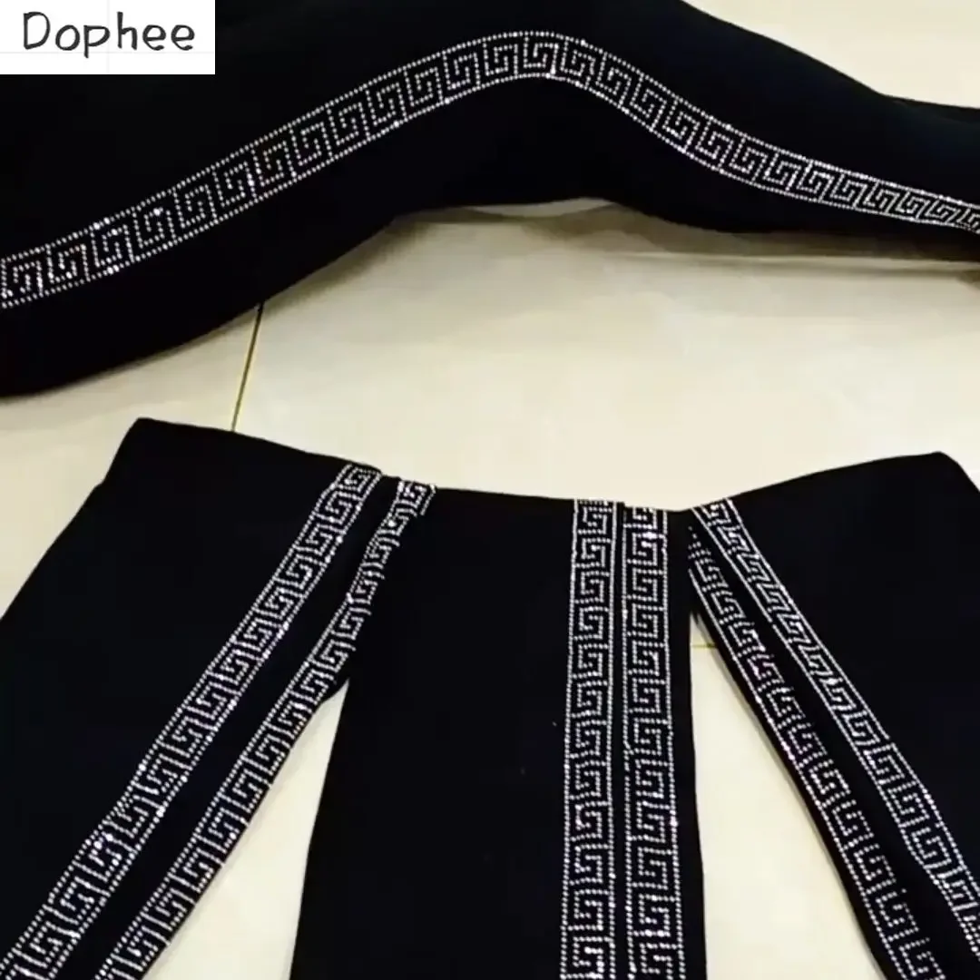 

Dophee All Seasons Wearing High Stretch Women Leggings Shiny Hot Drilling All-match Slimming Pants Ankle-length Modal Legging