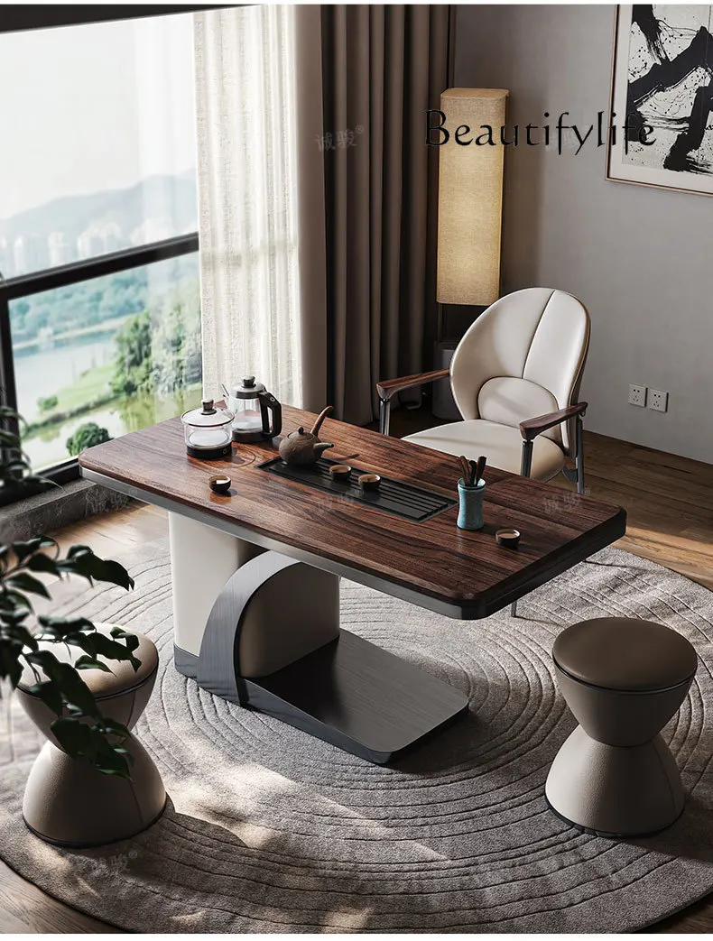 

Walnut tea table modern high-end solid wood tea table chair household light luxury balcony tea table