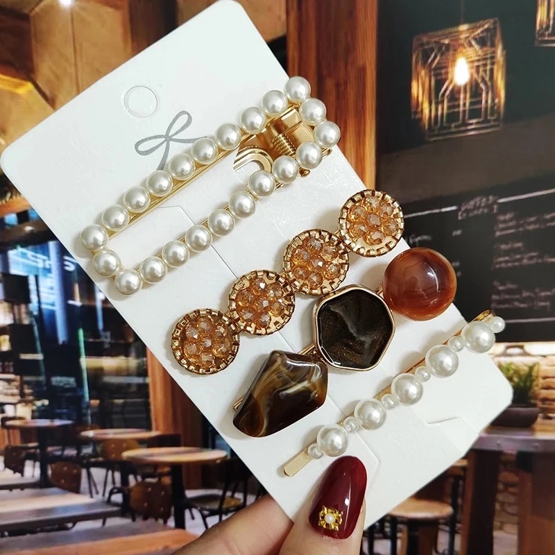 1 Set Starfish Hair Clip For Women Korean Acrylic Hairpins Geometric Crystal Hair Barrettes Girl Hair Accessories Hairgrip