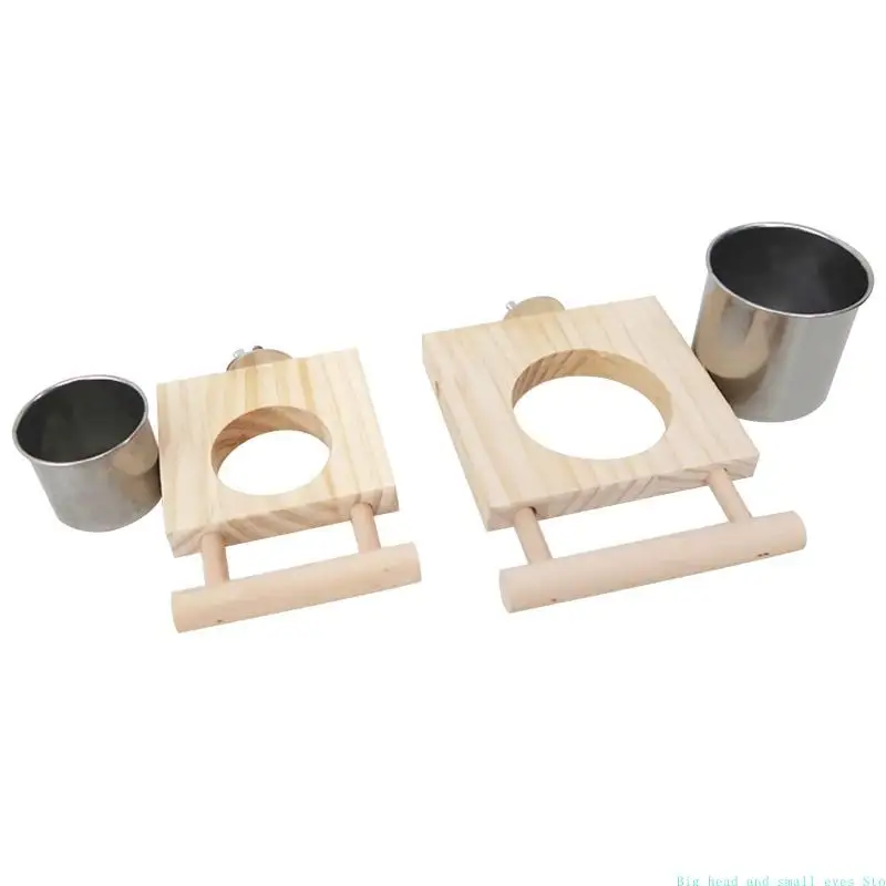 581C Parrot Feeder Perch for Cage Hanging Bird Feeders with Stainless Steel Water Bowl Feeding Cups with Perch Platform