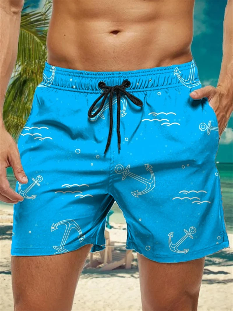 

Модные шорты с рисунком якоря для парусника для мужчин, летняя трендовая уличная одежда, пляжные шорты с 3D принтом, повседневные плавки большого размера