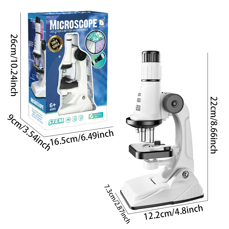Children's Optical Microscope Manufacturer Scientific Experiment Set 1200X Plastic Toy for Primary School Students 1200X Three-L