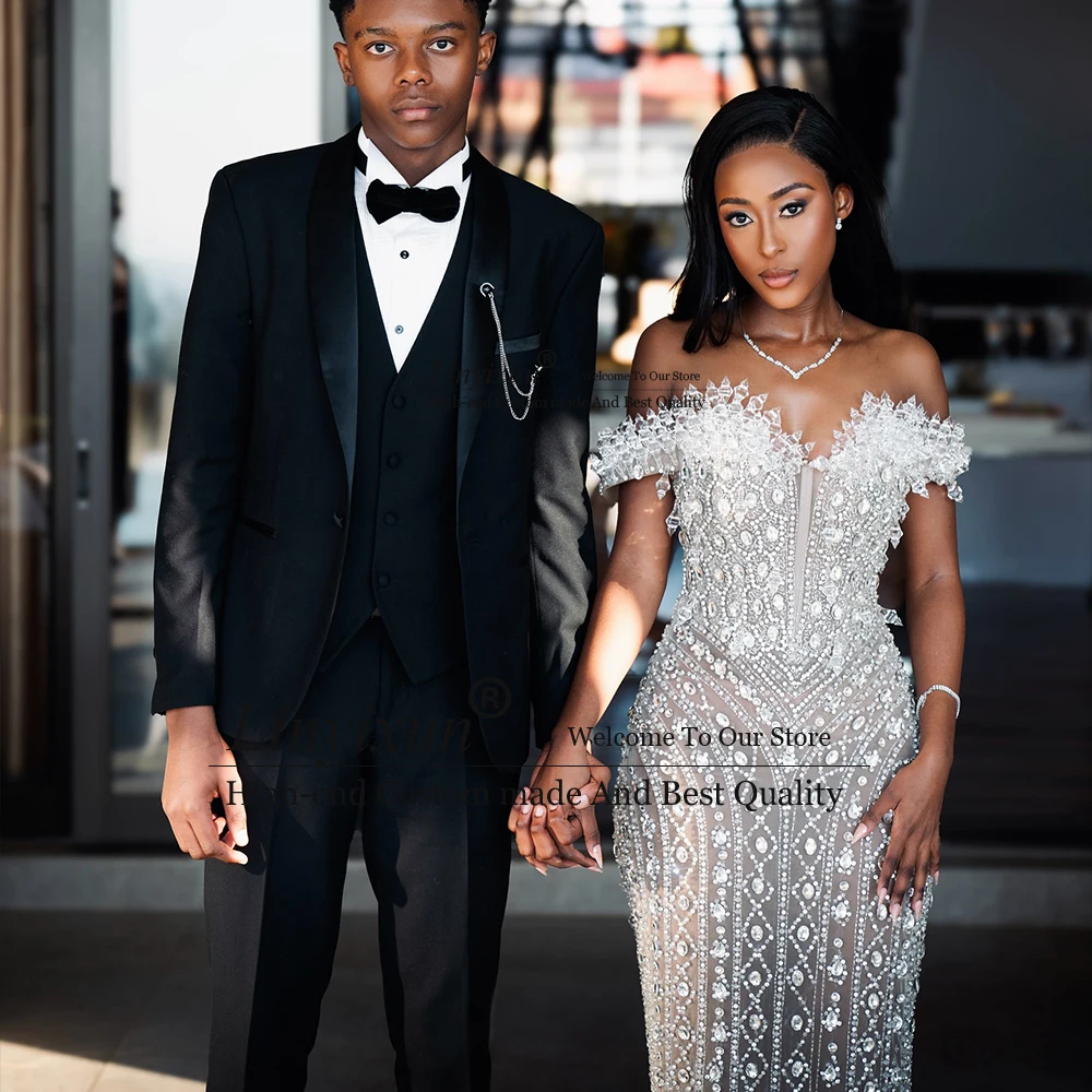 فساتين لحضور الحفلات الموسيقية الفاخرة بحجر الراين اللامع 2025 بدون أكتاف كريستال بريق حورية البحر فستان الحفلات المسائية مخصص فيستدو مادرينها