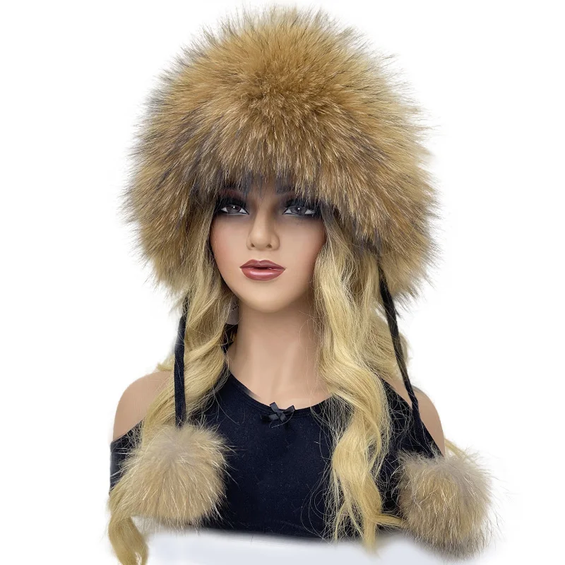 100% Natural Fox Fur Hat Y2k Cute Beanie Earflap Hat Autumn Winter Women Warm Knit Hat Pile Caps Women Ear Fur Hats