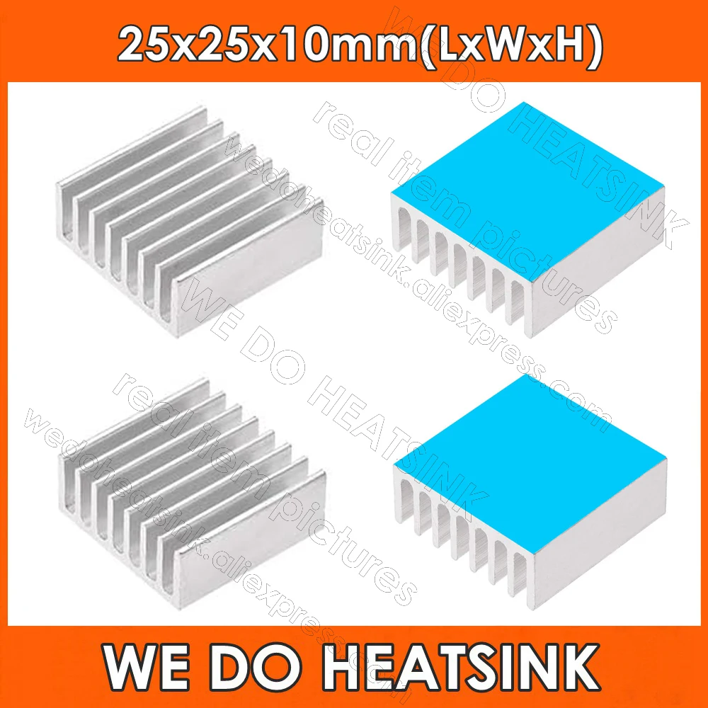 

Wholesale 25x25x10mm Silver Aluminum Heatsink Cooling For IC CPU AMD With Thermally Conductive Adhesive Transfer Tape Applied