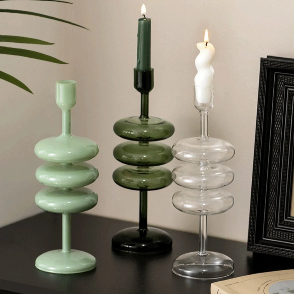 Nordic Colorful Glass Candle Holder Candlestick Holder for Wedding Table Centerpieces Modern Living Room Decor Candlestick Gift