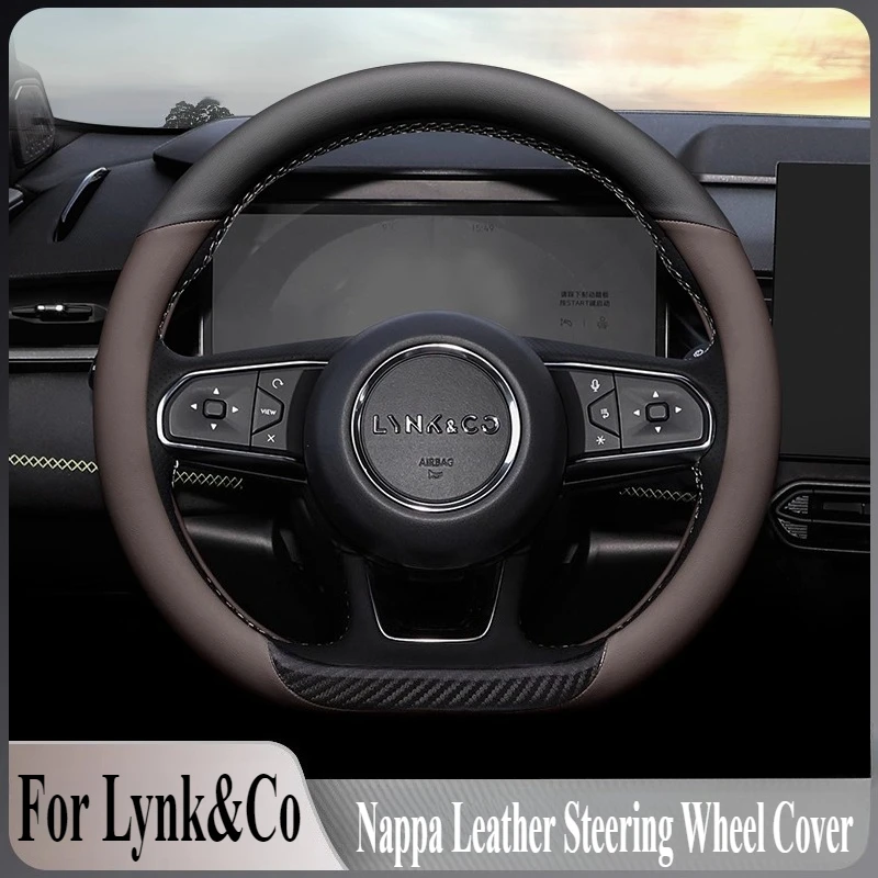 

For Lynk&Co 08 06 EMP 07 EMP 01 02 03 05 09 Z10 Nappa Leather Steering Wheel Cover Anti Slip Four Season Universal Car Accessory