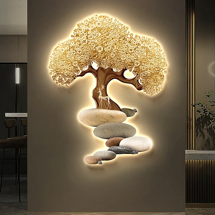 

Luxury Golden Tree Home Living Room Decoration Designer Style 3D Wall Painting New Product Design Wall Light Emitting