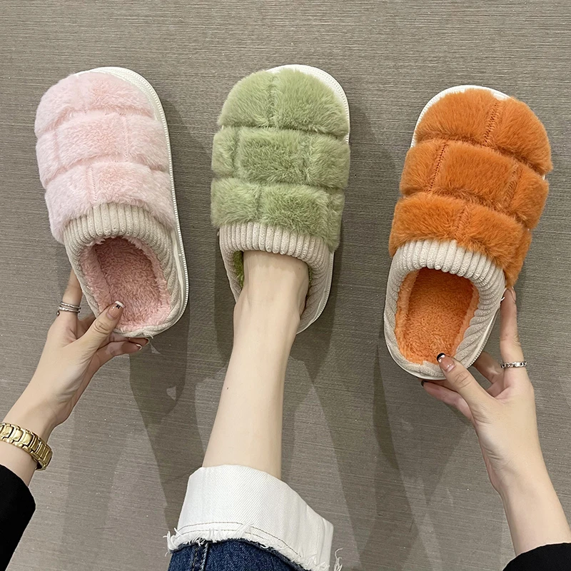 STRONGSHEN Soft Plush Women Cotton Slippers Non-Slip Floor Indoor Home Furry Slippers Female Floor Shoes Bedroom Hotel Flip-flop
