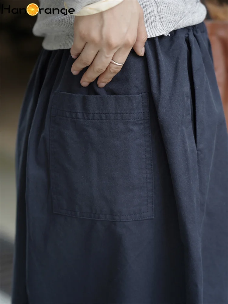 HanOrange 2025 秋 ドローストリング イラスティックウエスト ワイドレッグパンツ レディース ルーズパンツ アプリコット/ダークグリーン/ネイビーブルー/ディープレッド