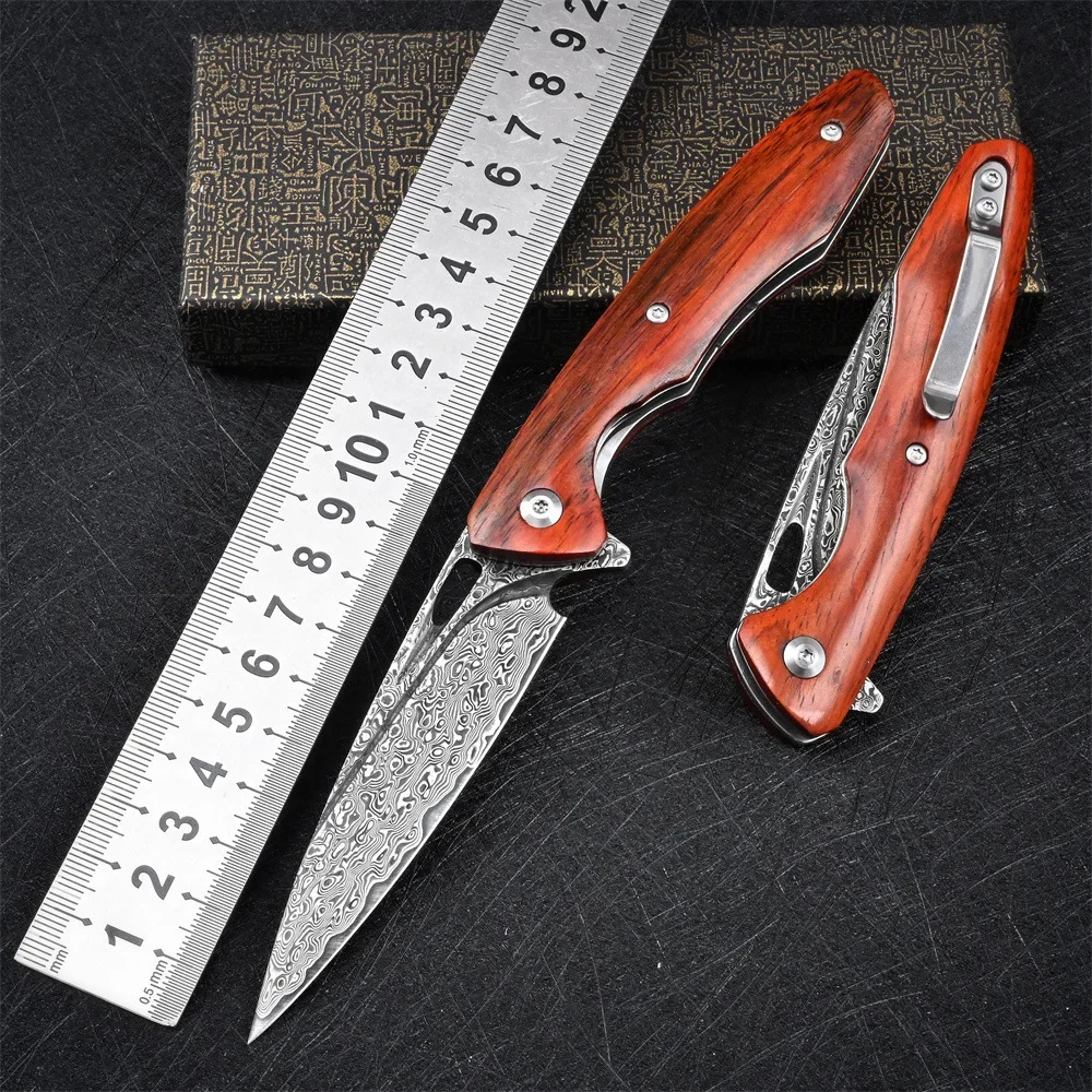 

EDC Damascus Steel Ball Bearing Pocket Folding Knives with Clip Tactical Knife For Men EDC Outdoor Camping Self Defense