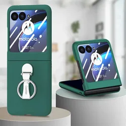 For Motorola Razr 50 Ultra Mooto Razr40 Phone Case with Finger Ring Holder & Back Screen Tempered Glass Protective Film Cover