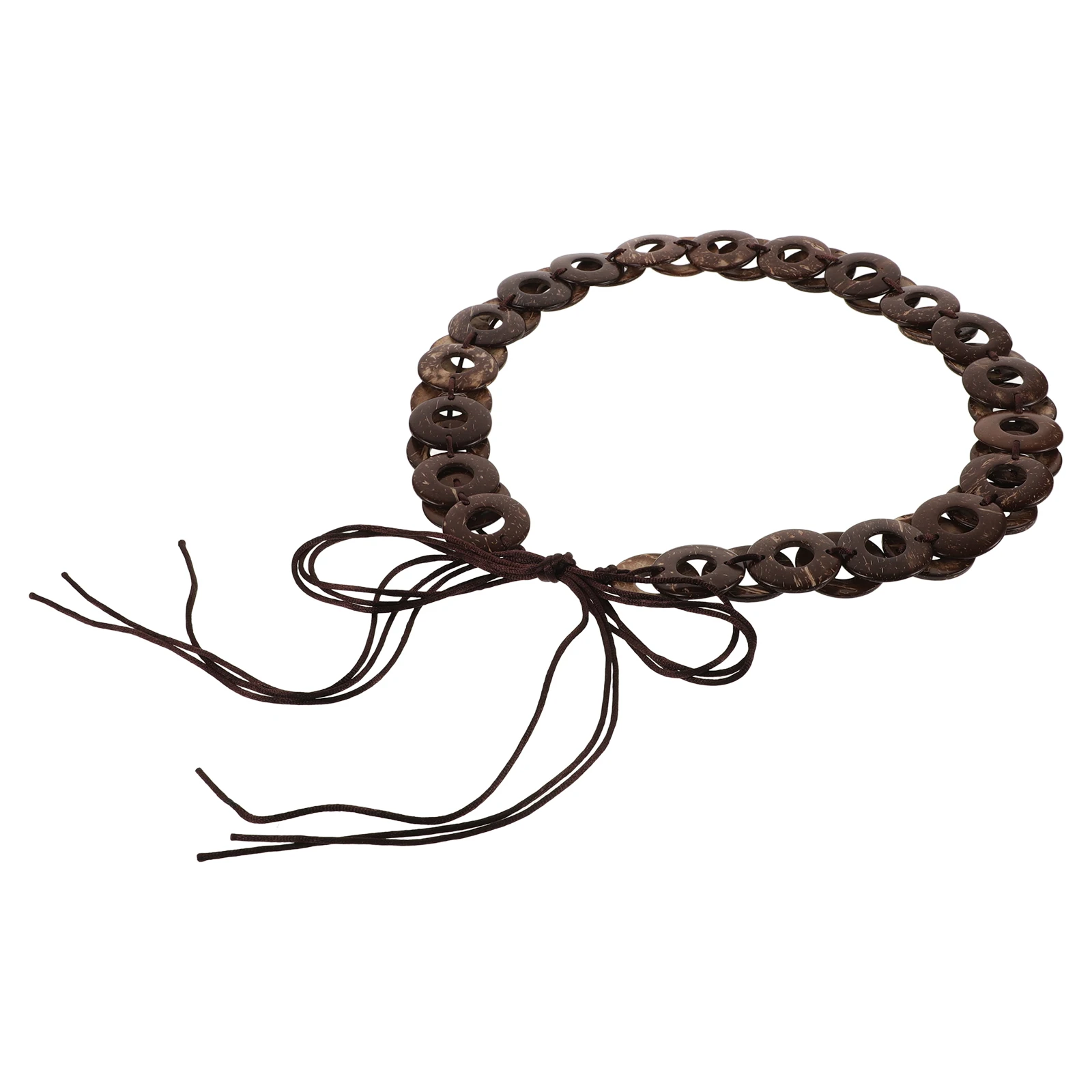 

Coconut Woven Belt Women Boho Style Shell Waist Strap Coffee Color Adjustable Retro Fashion Belt For Dress Pants