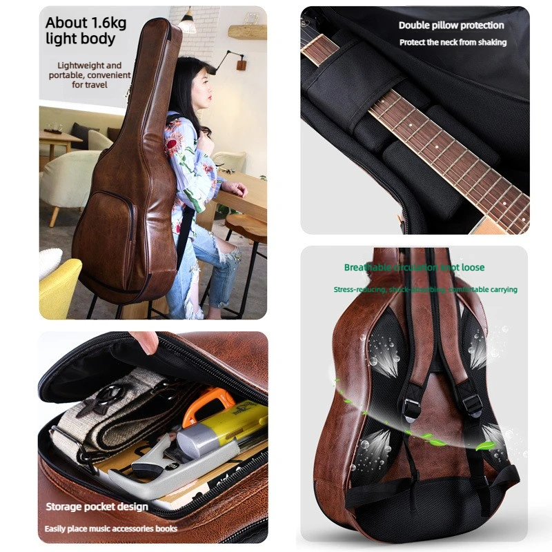 Guitar Bag 40 Inches / 41 Inches PU Leather Guitar Backpack Backpack for Two Shoulders Waterproof Earthquake Protection