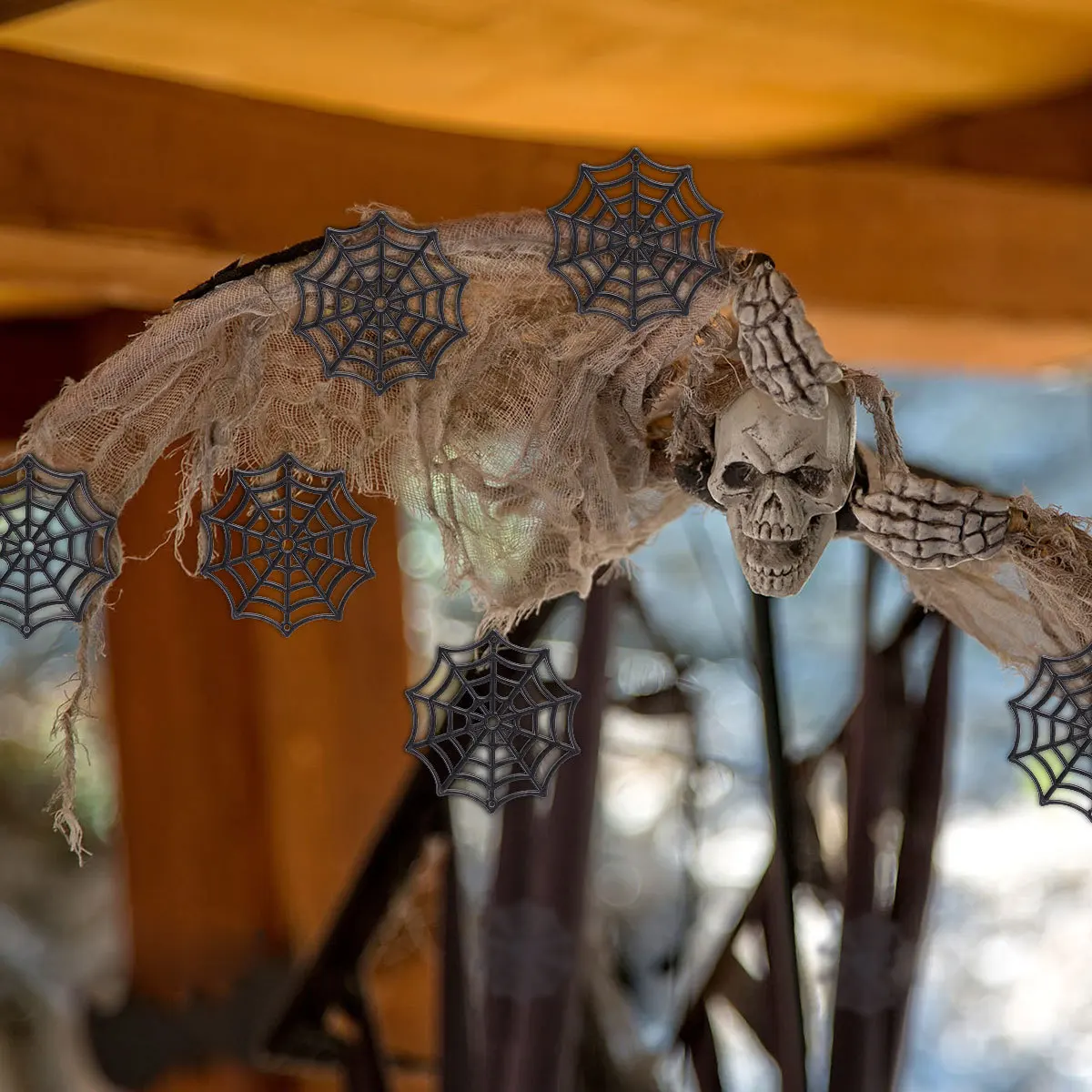 

50 Pcs Festive Supplies Halloween Spider Web Decorations Black Plastic Cobweb Net for Party Favors Scary Home Holiday Decor