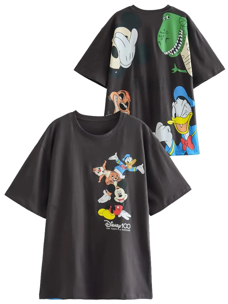 Disney Chic mujer Mickey Mouse Pato Donald el Rey León SIMBA letra estampado de dibujos animados camiseta cuello redondo pulóver Camiseta de manga