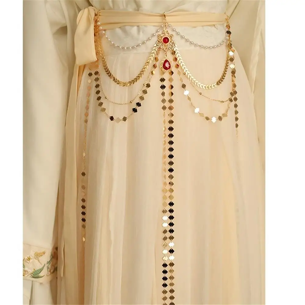 긴 태슬 한복 허리 체인 탈부착 가능한 전통 중국 스타일 벨트 펜던트 한복 의상 액세서리